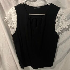 SHEIN Black Blouse with White Lace Accents